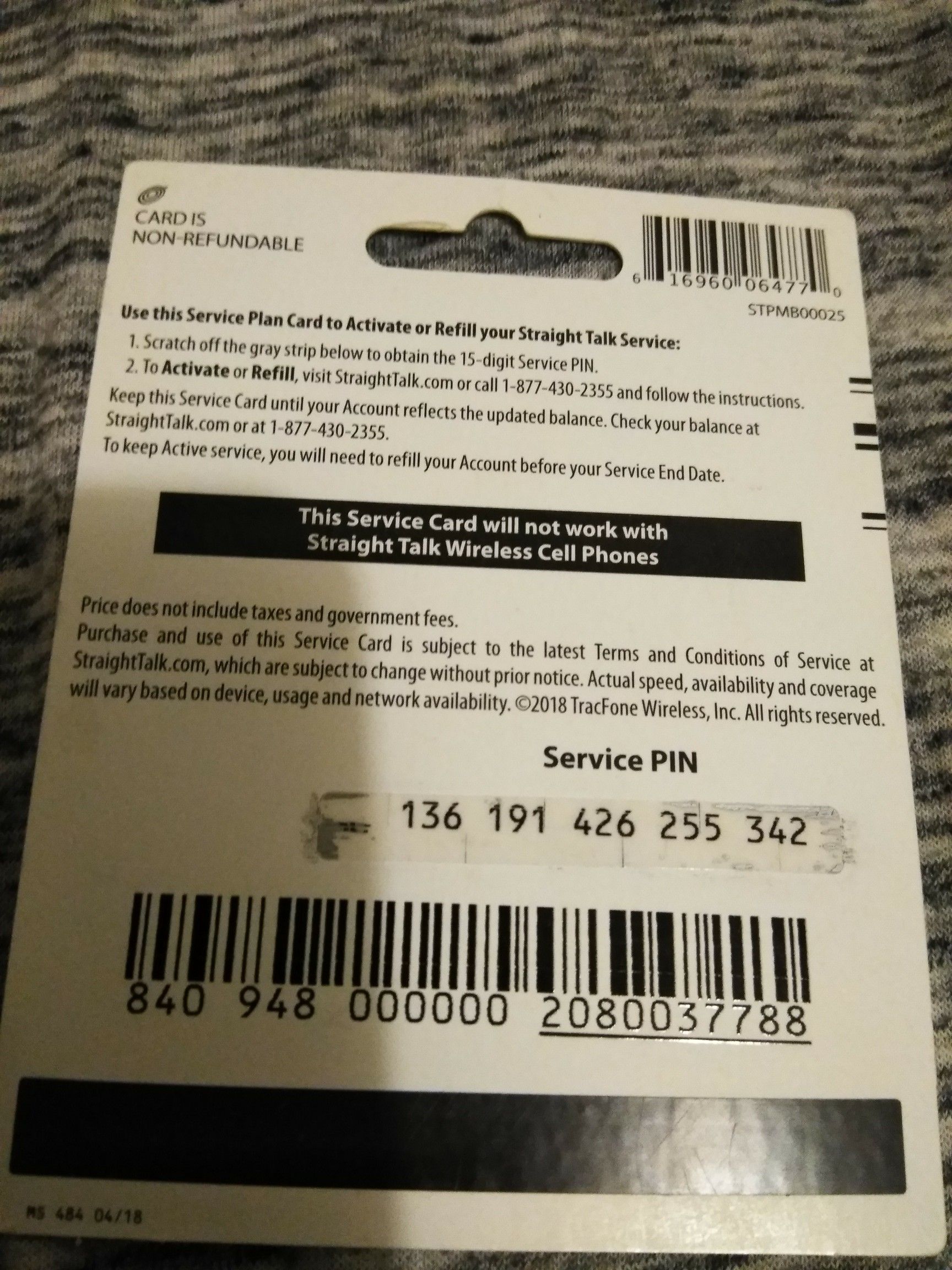 cant get a straight talk service pin to activate a card