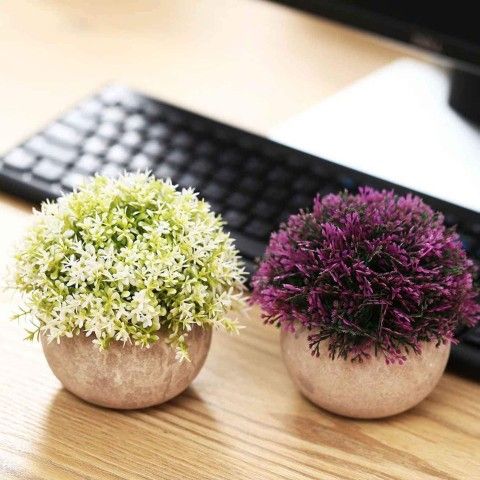 2-Pack Mini Artificial Plants Small Fakes Plants Topiary Shrubs Potted Decorative Faux Plant