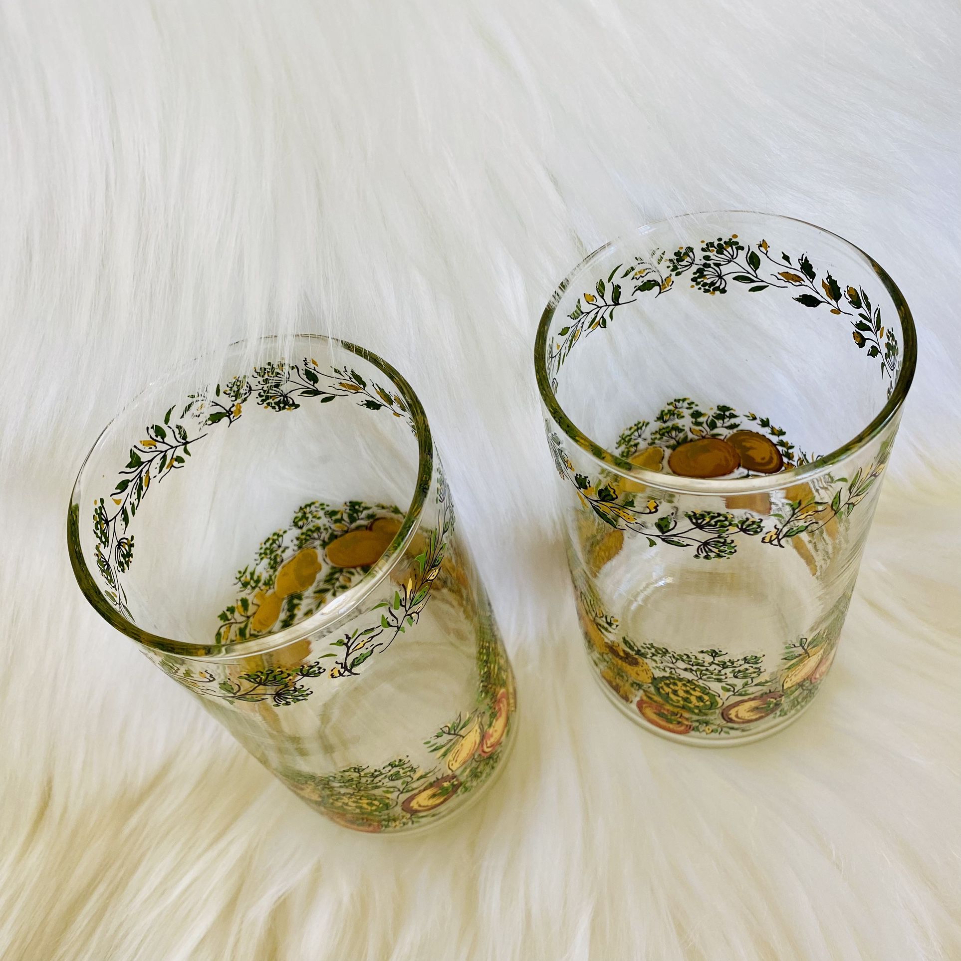 Set of 2 Vintage Corelle  Corning Libbey Bonne Sante Spice of Life Glasses 16oz.