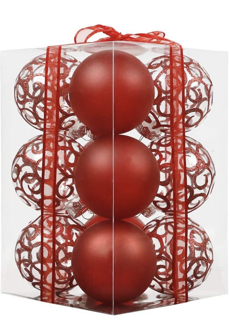 Brand New In Box Super Holiday 12ct Christmas Ball Ornaments, 2.76" Hand Painted Shatterproof Christmas Balls with Auspicious Cloud Pattern, Perfect H