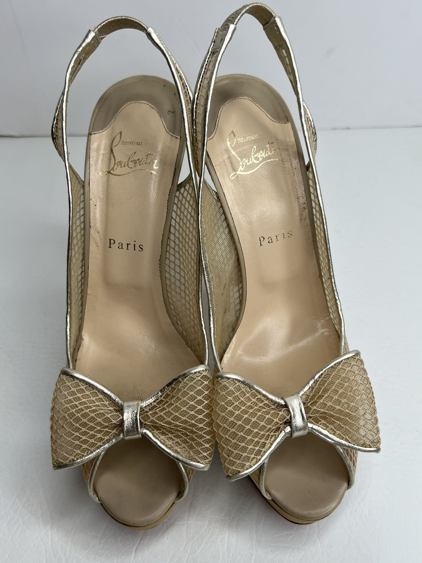 Christian Louboutin matte gold net heels pumps size 40.5