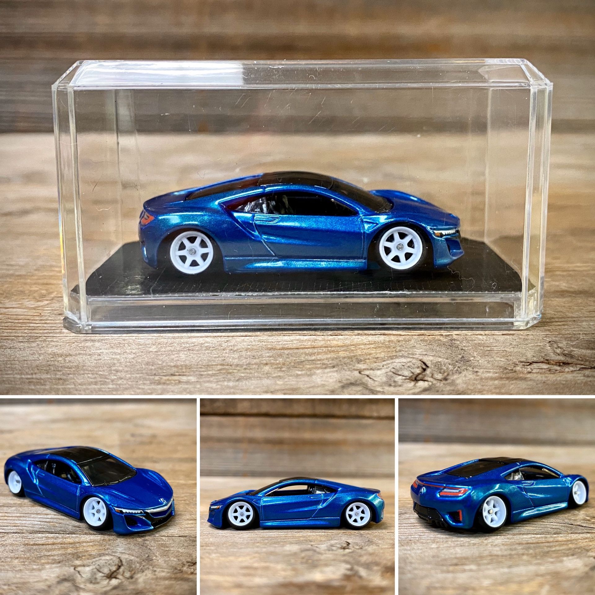CUSTOM 1:64 Acura NSX - Hot Wheels (Lowered + camber with upgraded premium 7-spoke white wheels)