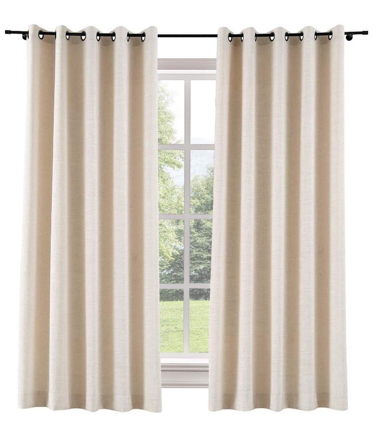 Sand beige faux linen drapes
