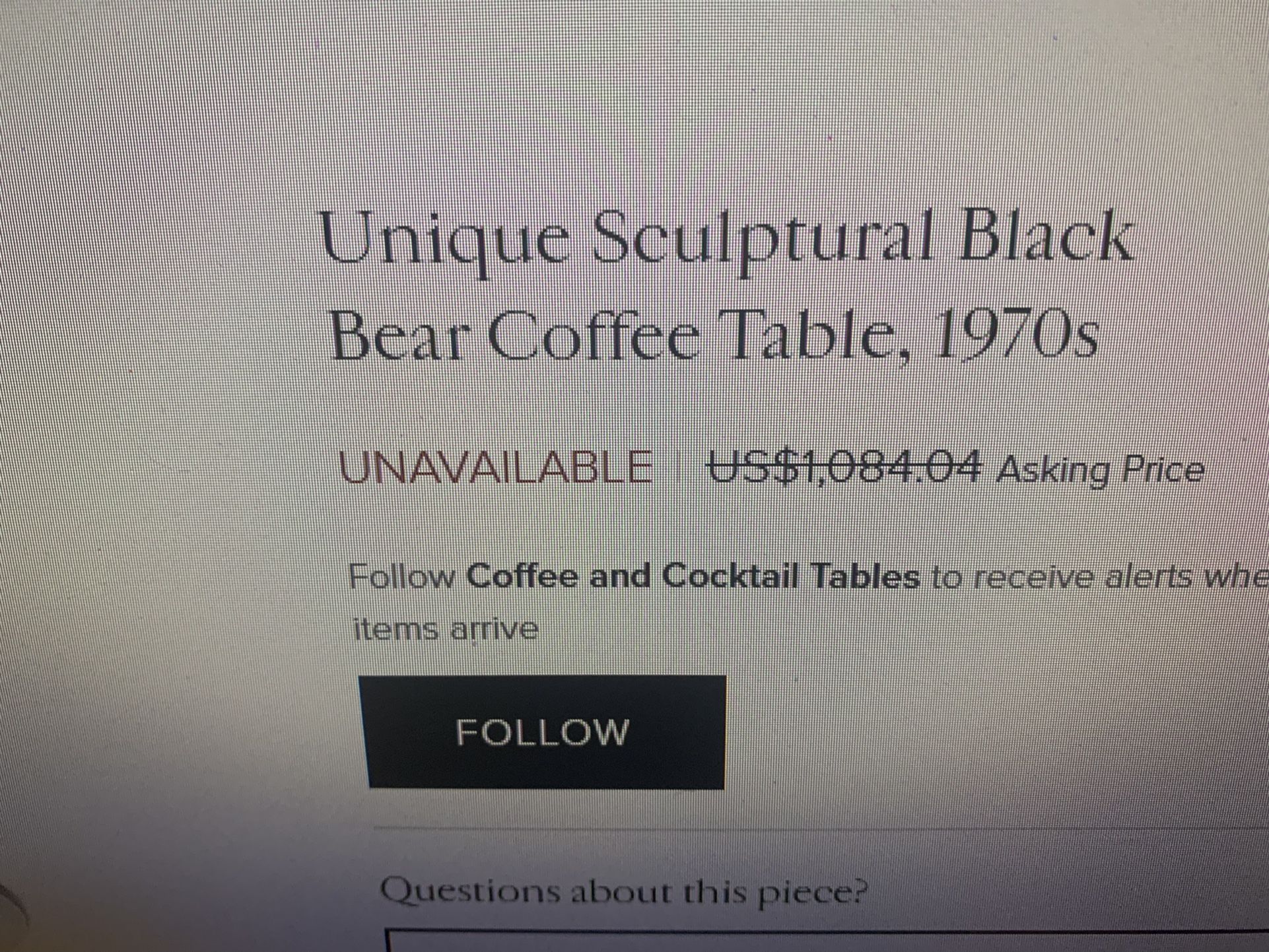 AWESOME UNIQUE SCULPTURAL BLACK BEAR COFFEE TABLE -1970’S