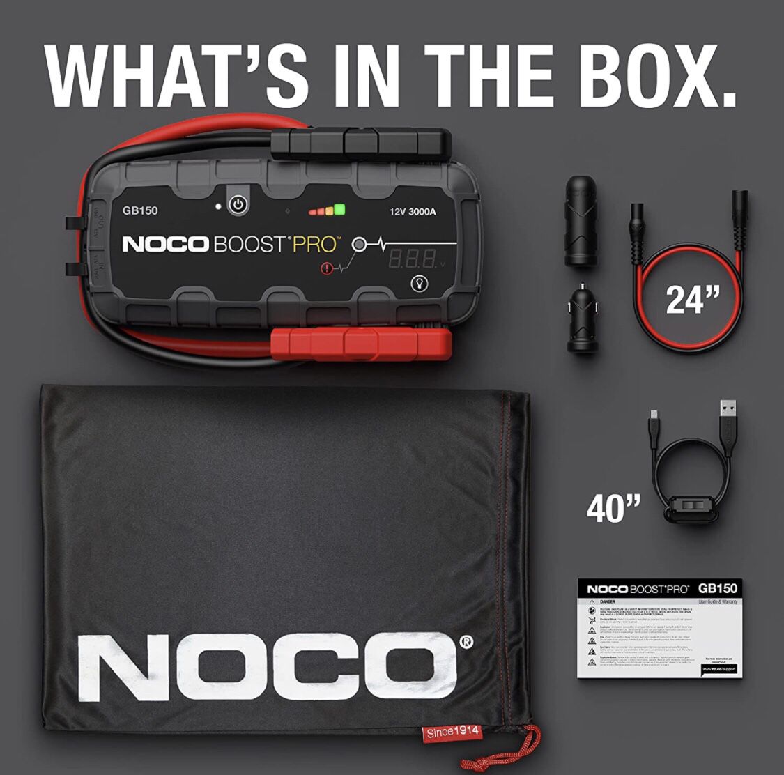 NOCO Boost Pro GB150 3000 Amp 12 Jump Starter, Case, Batery