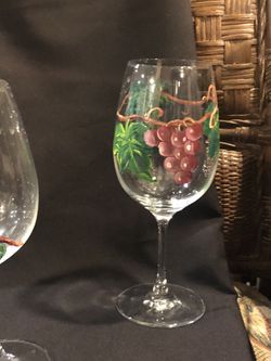 Fine Glass Wine Stemware, Hand Painted And Signed By Orange County Artist Thumbnail