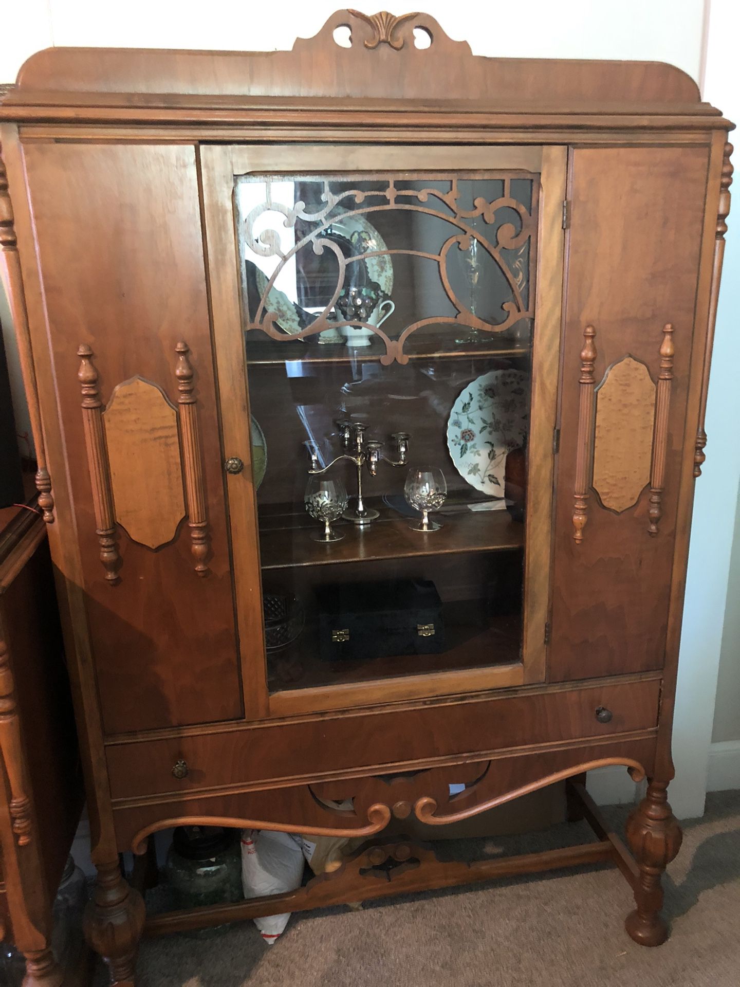 Jacobian  Revival  Sideboard And Matching  China Cabinet 