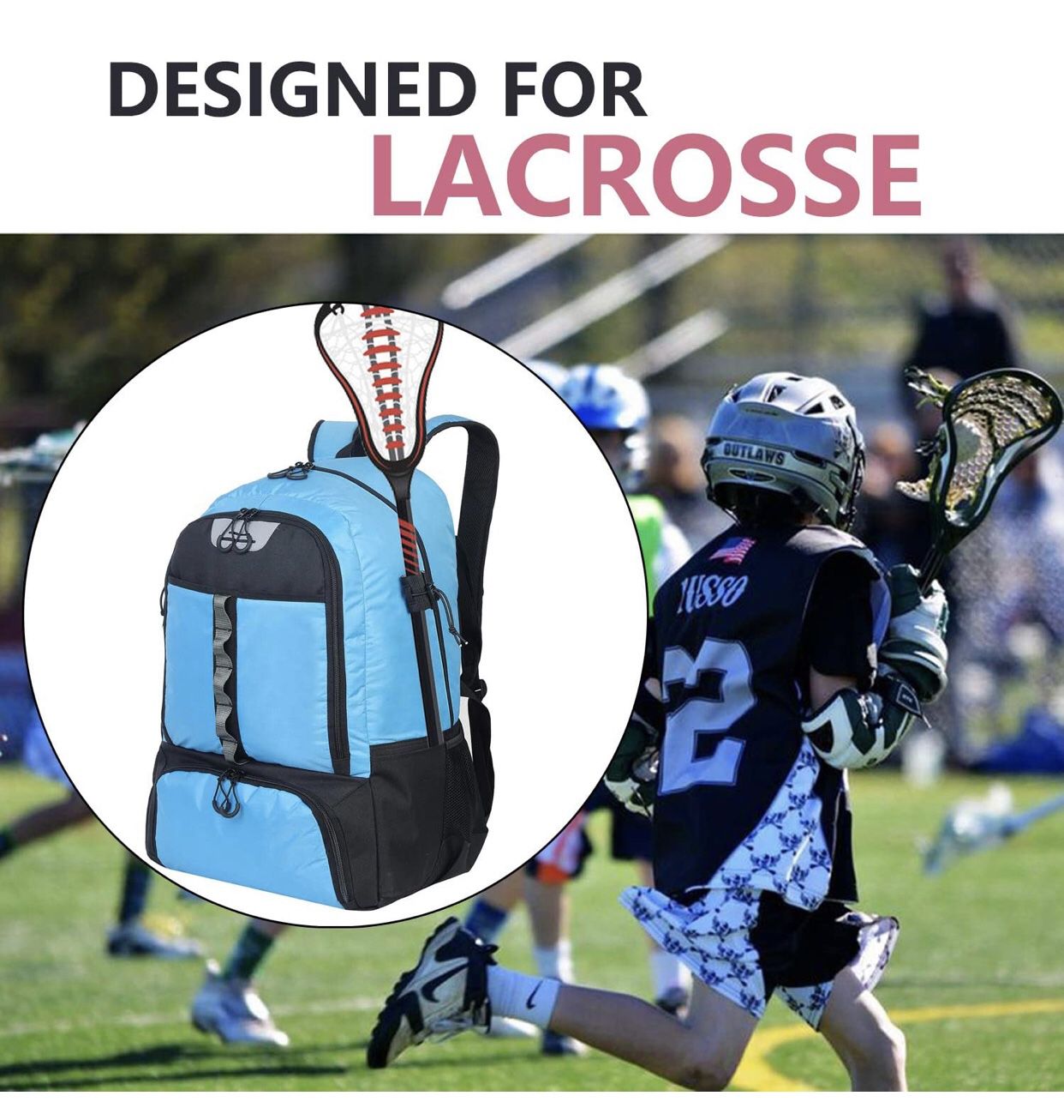 G GATRIAL Lacrosse-Backpack Lacrosse-Bag Field Hockey-Bag - Extra Large Holds All Lacrosse Equipment Two Stick Holders and Separate Cleats Compartment