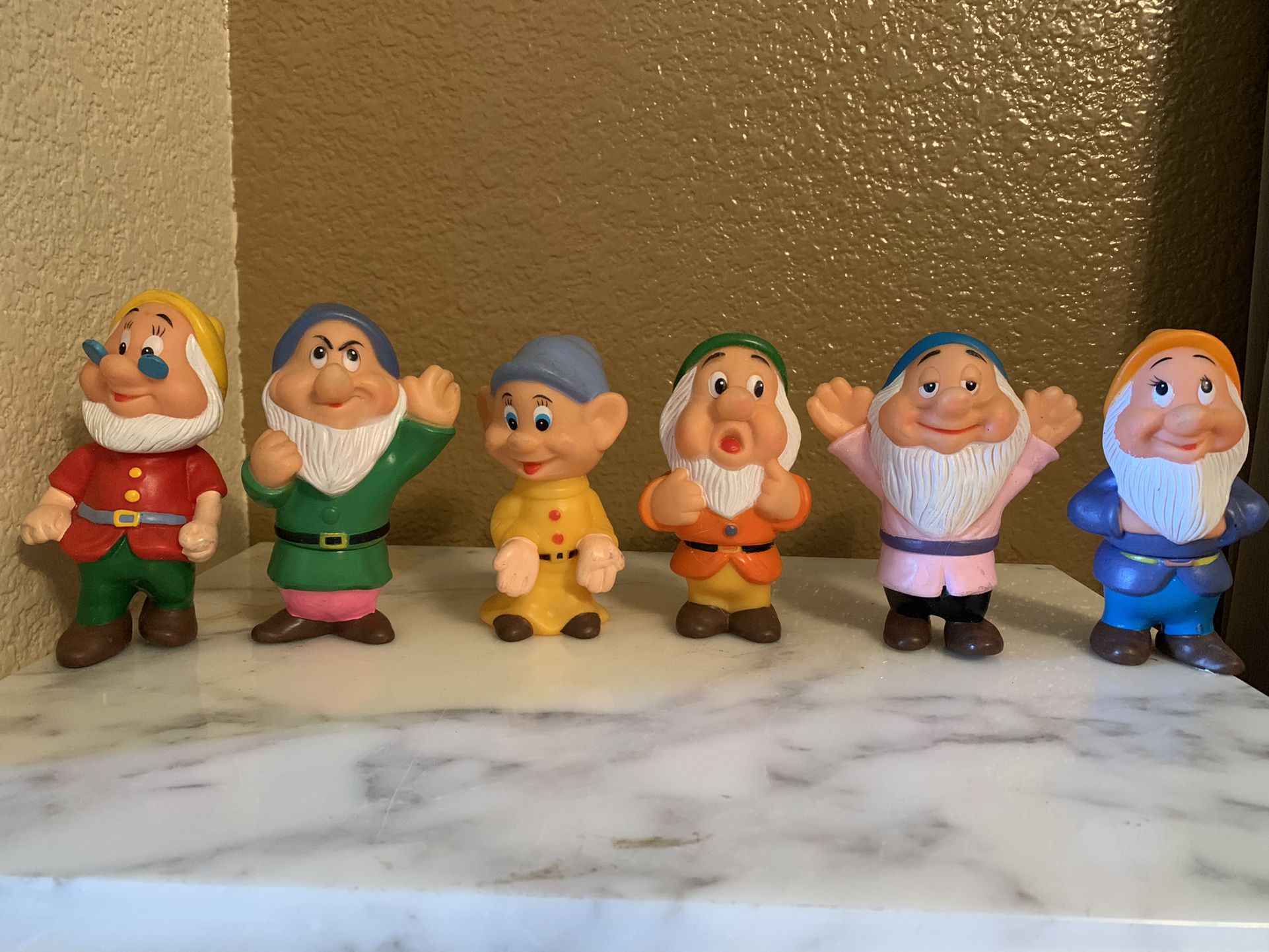 Vintage Squeaky Toy Snow White Seven Dwarfs Semi-Posable Walt Disney Productions 