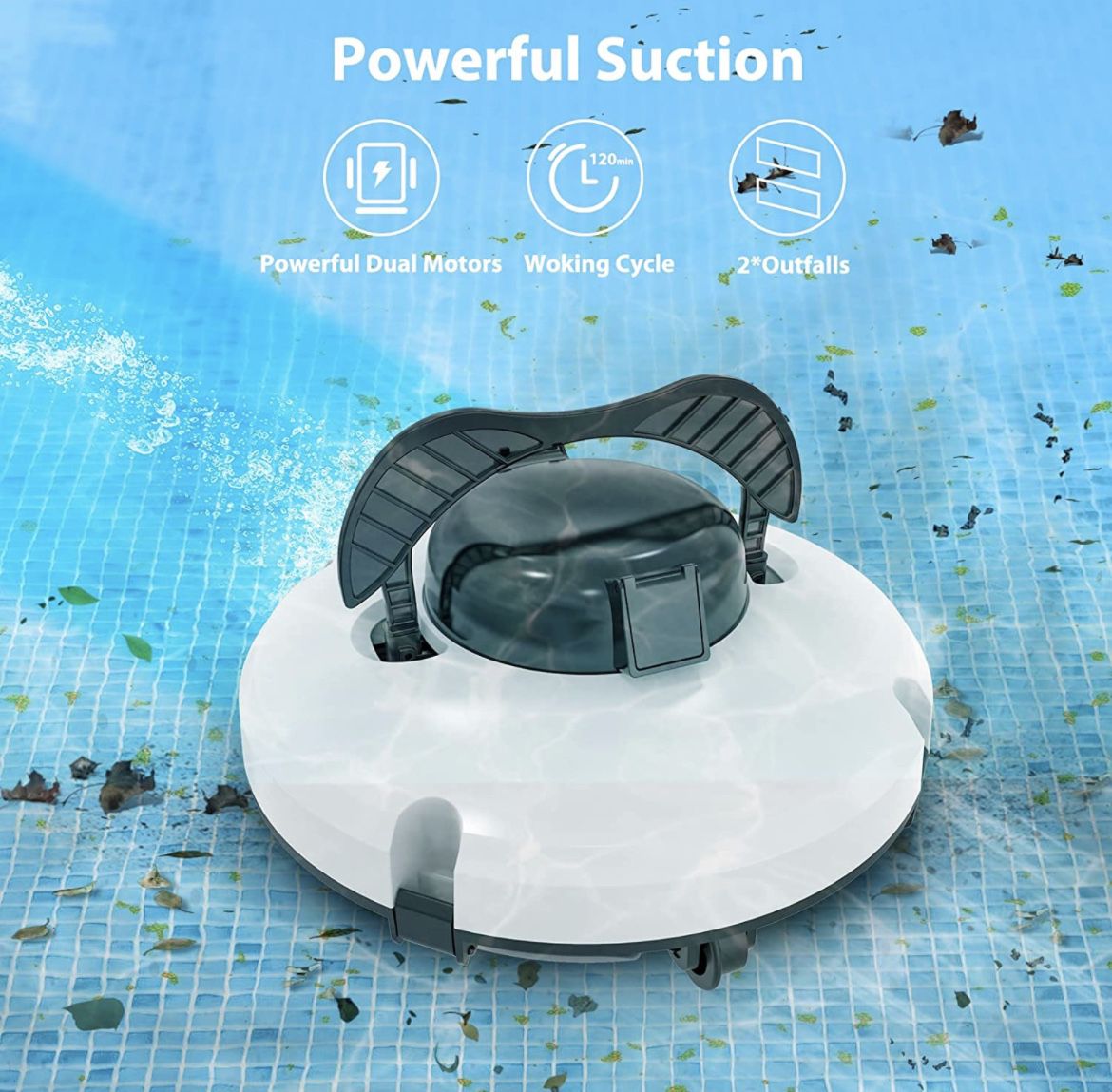 Cordless Robotic Pool Cleaner, Dual-Drive Motors, 180μm Fine Filter, for Pool Up to 650 Sq.Ft.