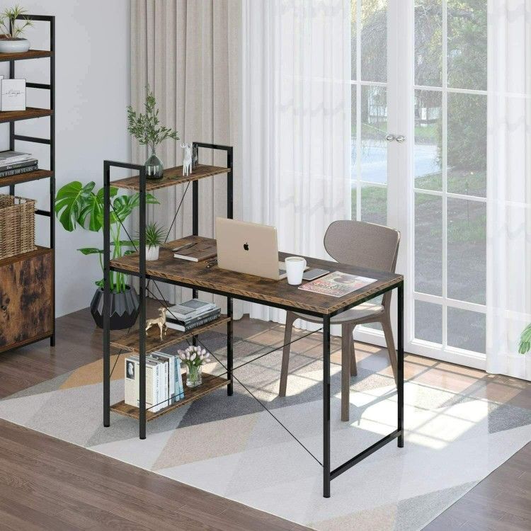 Rustic Com w/ 3 Shelves Sturdy Writing WorkTop PC