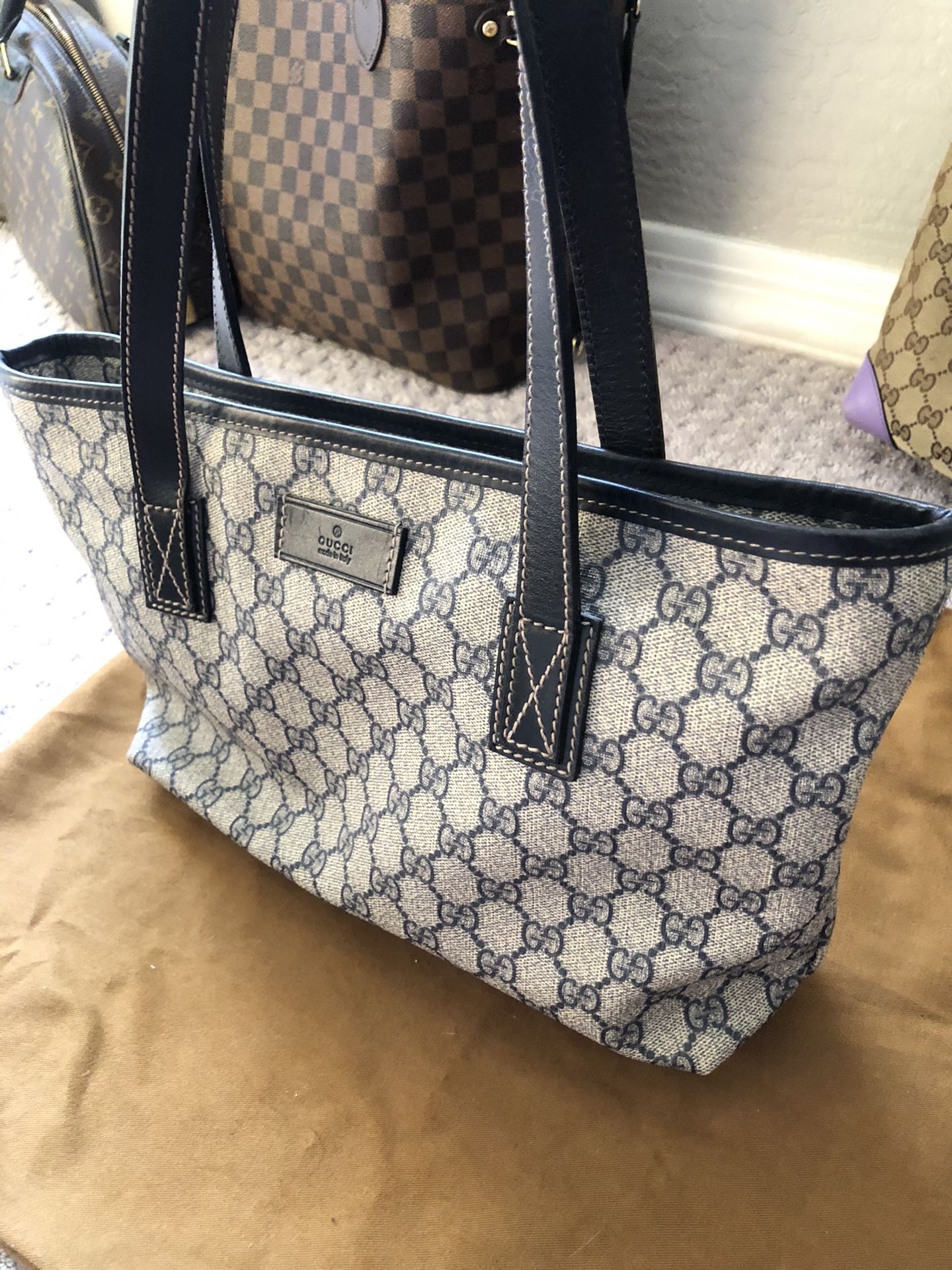 Authentic Gucci Tote Small With Blue Leather Straps