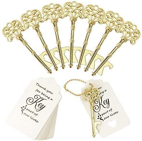 PCS Key Bottle Openers,Vintage Skeleton Key Bottle Opener,Wedding Favors Bottle Opener with Escort Card Tag and Key Chains,Wedding Party Favor Souveni