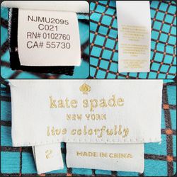 Kate Spade Silk Checker Plaid Geometric Pleated Peplum Blouse Keyhole Back NWOT
 Thumbnail