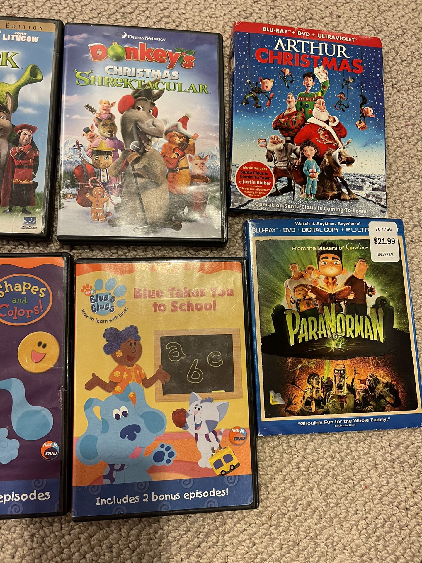15 DVDs blue Ray Tom And jerry paranormal Shrek dragon 2 Arthur’s Christmas Movie For Kids Classics Cartoons 