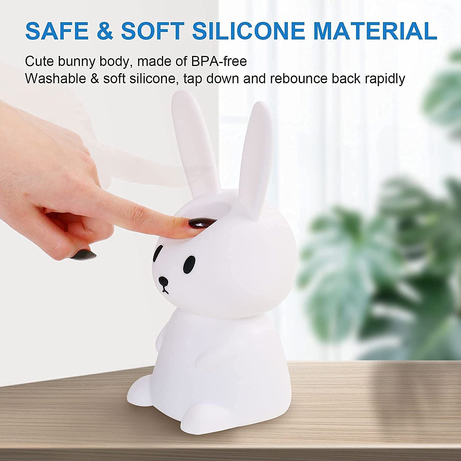Cute Bunny Night Light for Kids Room, Portable Silicone Animal Toddler Night Lights Kawaii Room Decor Squishy Nursery Lamp ,Color Changing Tap Control