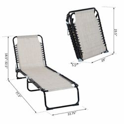 3-Position Reclining Beach Chair Chaise Lounge Folding Chair - Cream White Thumbnail