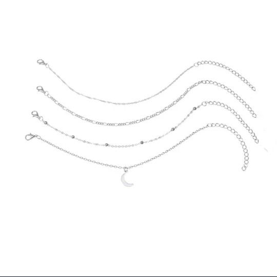 Beautiful 4pcs Silver Moon Pendant Anklet