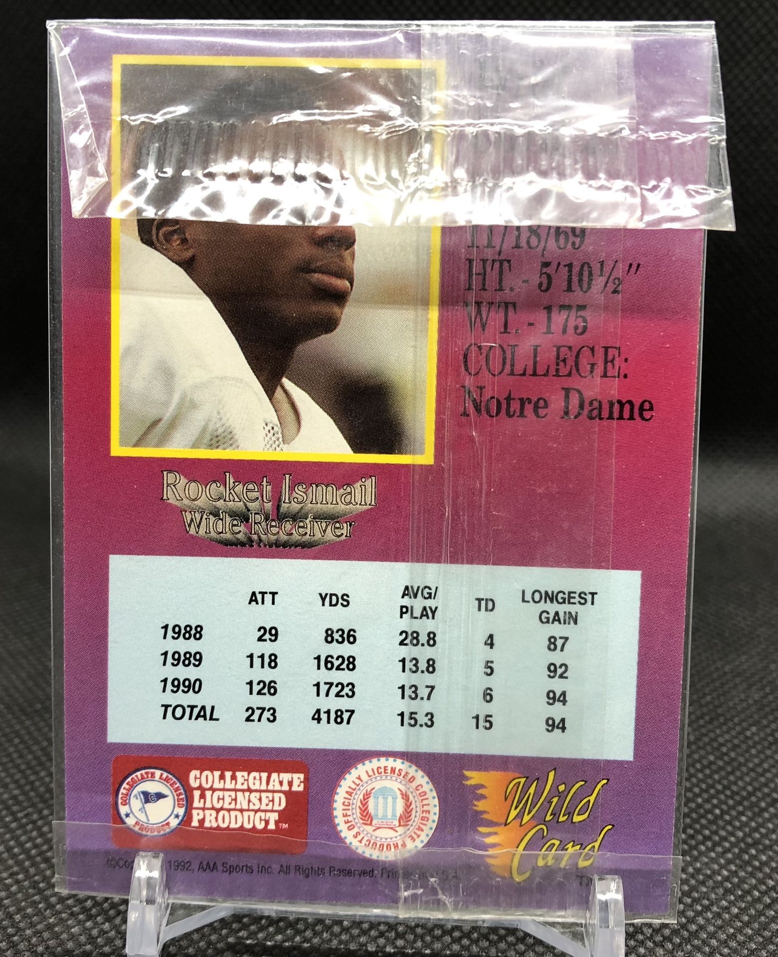 1991 Rocket Raghib Ismail Wild Card 5 Stripe Sealed Norte Dame Irish