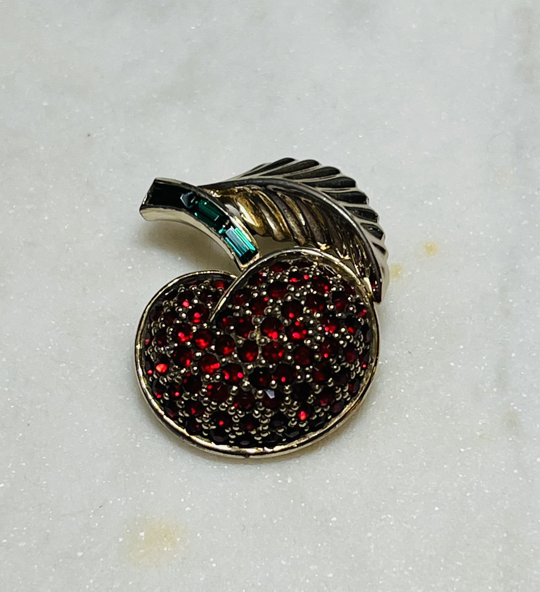 Vintage JOMAZ Rhinestone Cherry Brooch