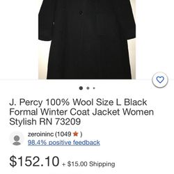 “J. PERCY” 100% Wool Large Pedi coat With Hood Thumbnail