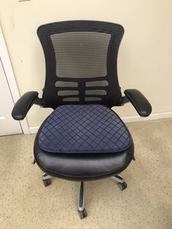 Black Faux Leather Flex Recline Computer office Gaming Chair with Blue Seat Pad  Thumbnail