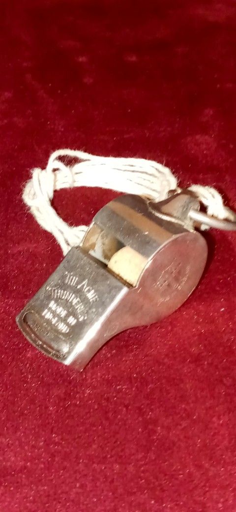 Vintage (1950s or earlier?) (VERY RARE Square Mouthpiece) The Acme Thunderer Made in England Police Whistle (Nickel-Plated Brass) with Original Cork