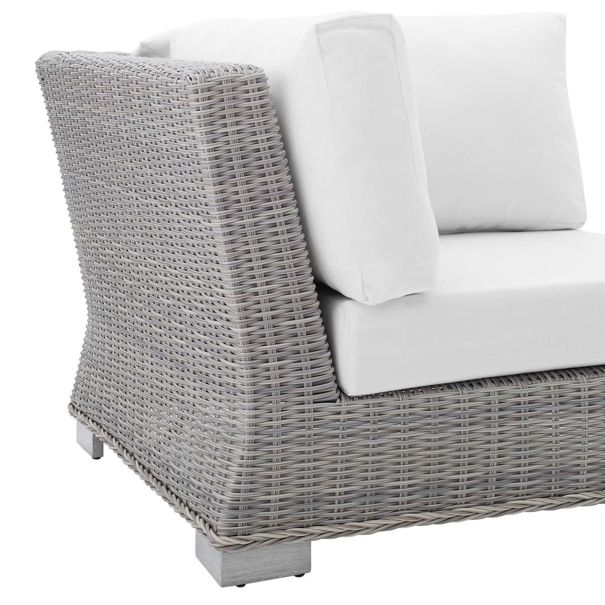 Conway Sunbrella� Outdoor Patio Wicker Rattan Corner Chair, Light Gray White