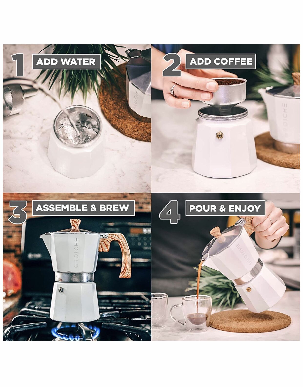GROSCHE Milano Stovetop Espresso Maker Moka pot 3 espresso Cup - 5 oz