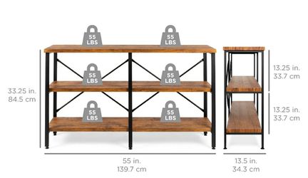 Rustic 3-Tier Console Table for Living Room, Entry w/Non-Scratch Feet, Grain Finish, Steel Frame Thumbnail
