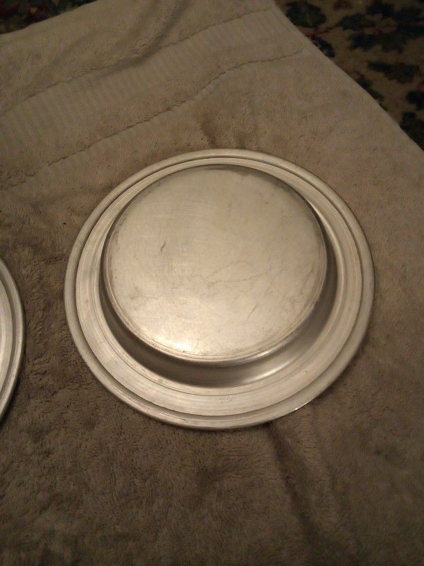 Vintage Embossed Metal For Pewter Plates (Two)