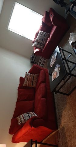 Ashley Loveseat and Couch Red w/Pillows Included Thumbnail