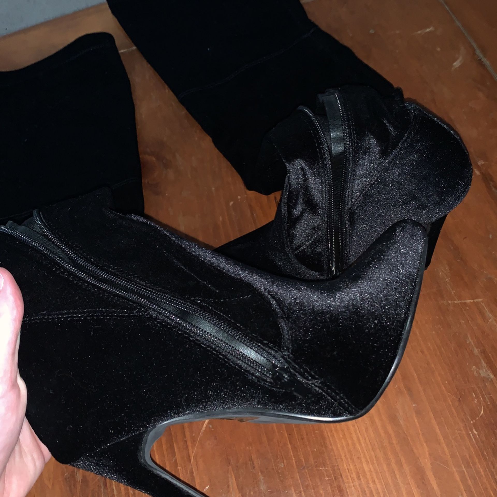 Camden Black Velvet Thigh High Heeled Boots 