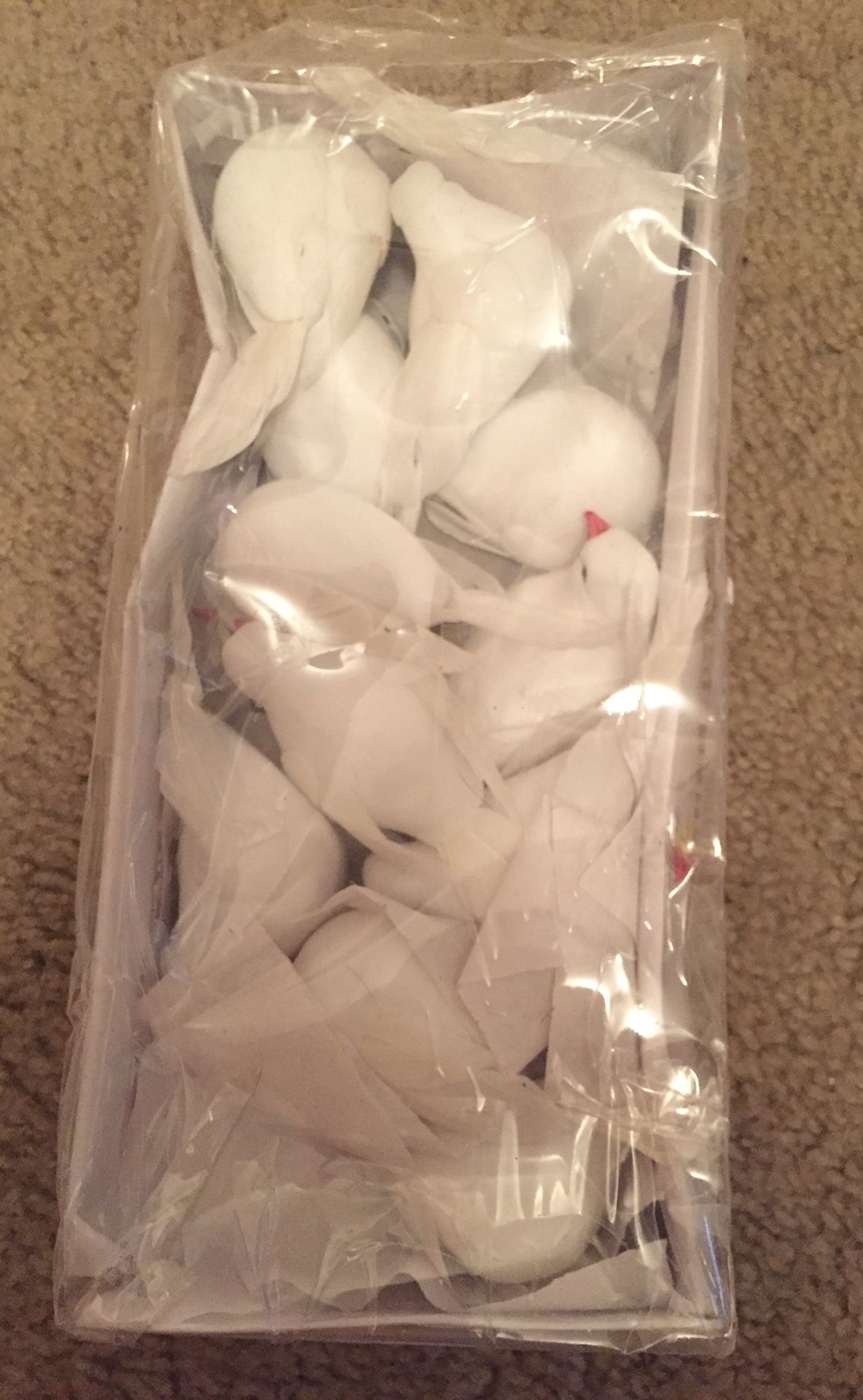Group of 12 White Sweet Artificial Mushroom Dove Birds