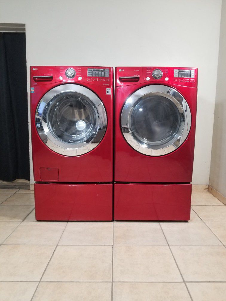 LG RED WASHER AND GAS DRYER FREE DELIVERY AND INSTALLATION ALSO A 90 DAY WARRANTY 