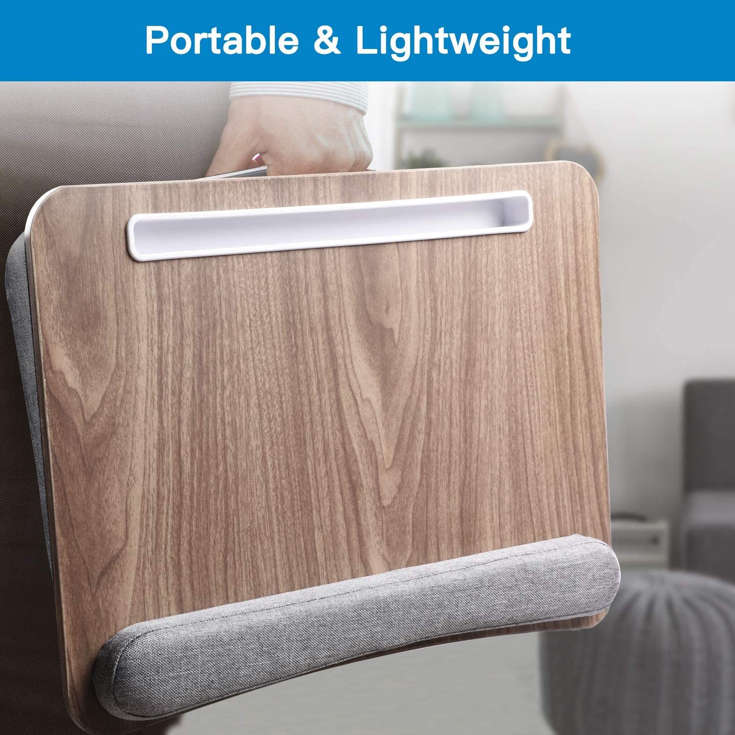 Lap Laptop Desk - Portable Lap Desk with Pillow Cushion, Fits up to 15.6 inch Laptop, with Anti-Slip Strip