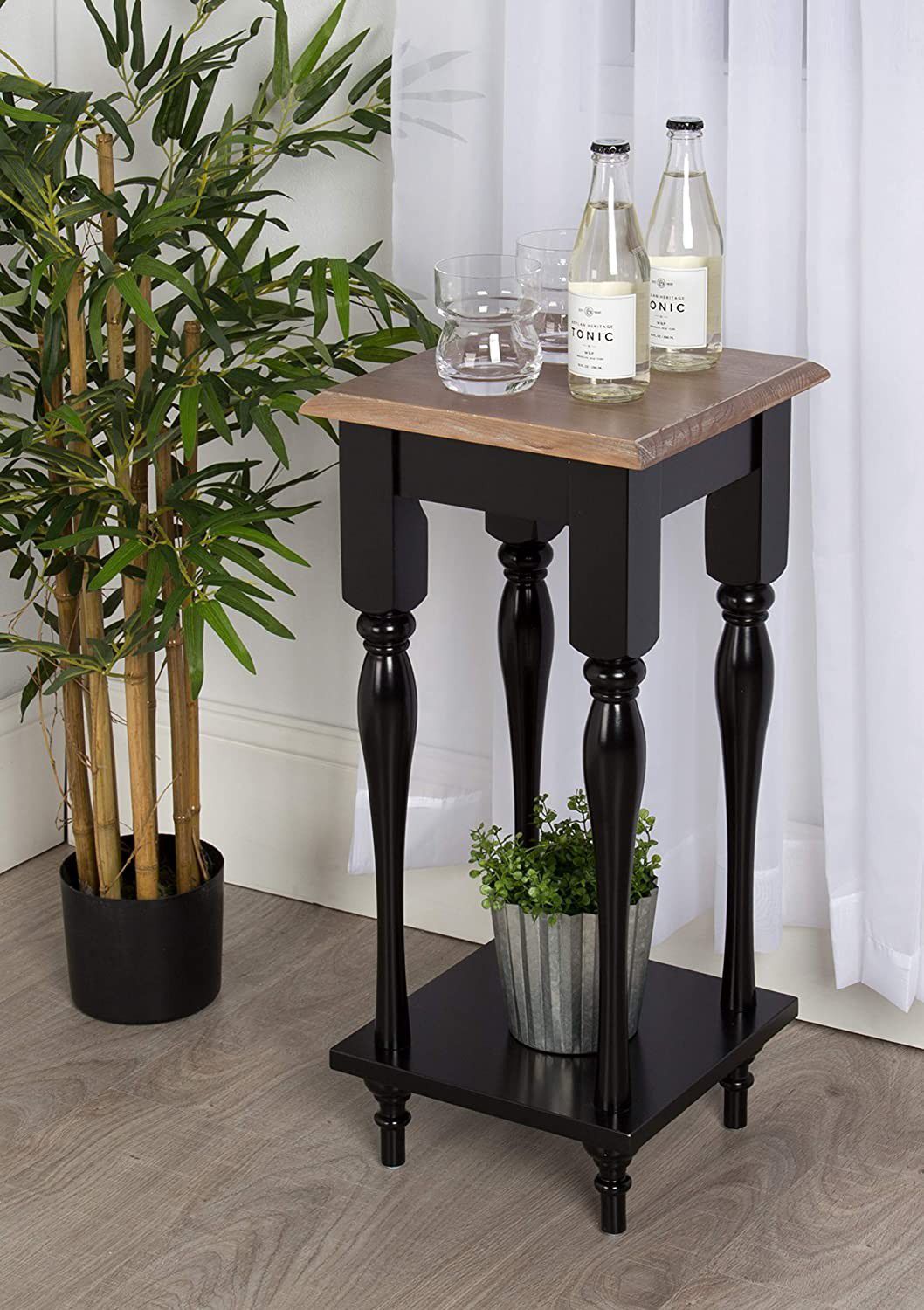 Decorative Modern Plant Stand with Shelf, Black