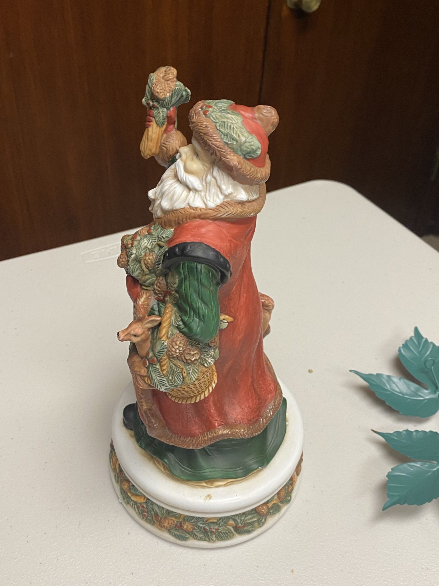 Vintage Musical Old World Santa Figurine with and Deers