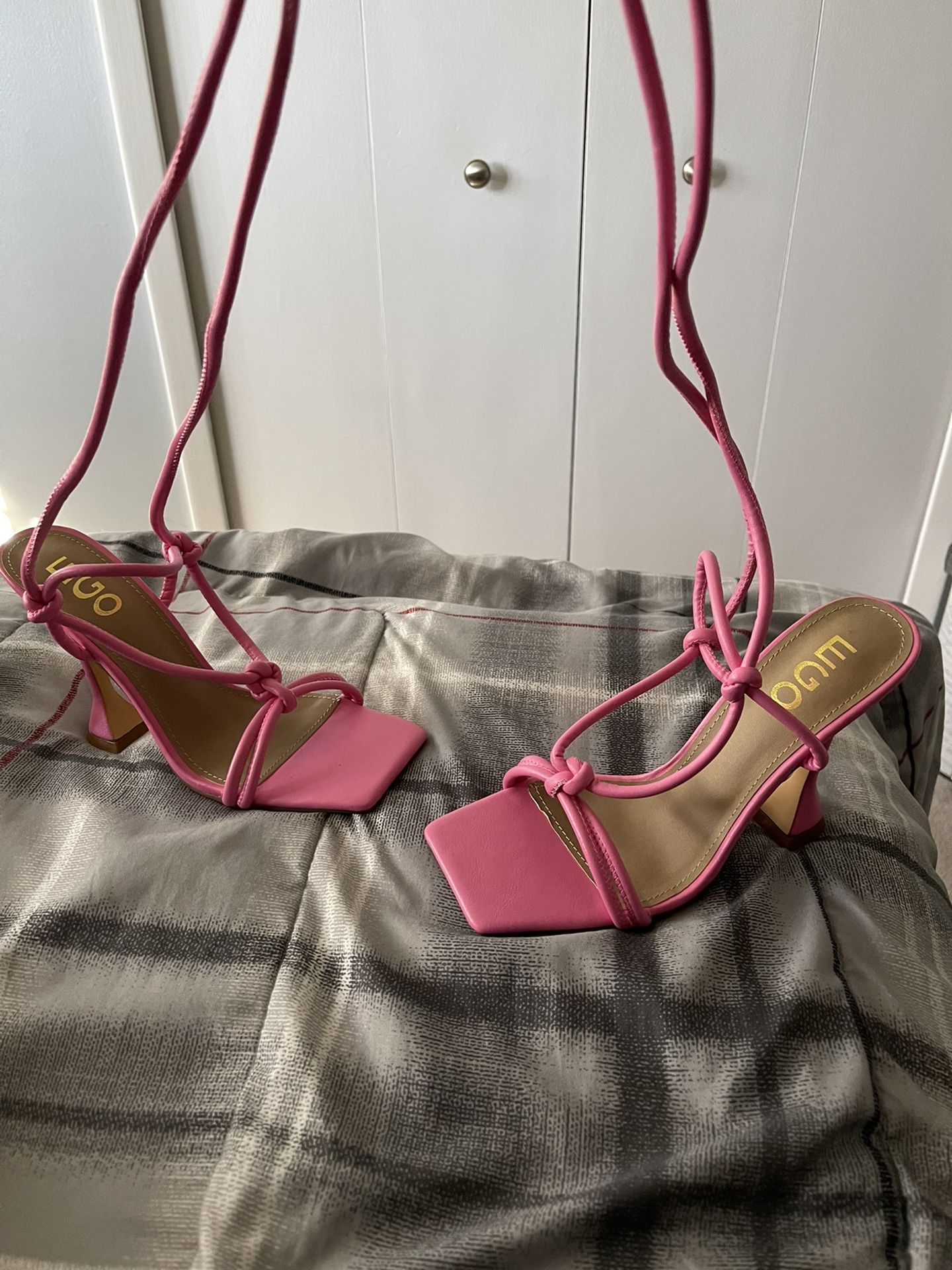 Pink Squarebottom Laceup Heels