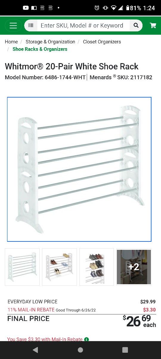 Whitmor 20-Pair White Shoe Rack