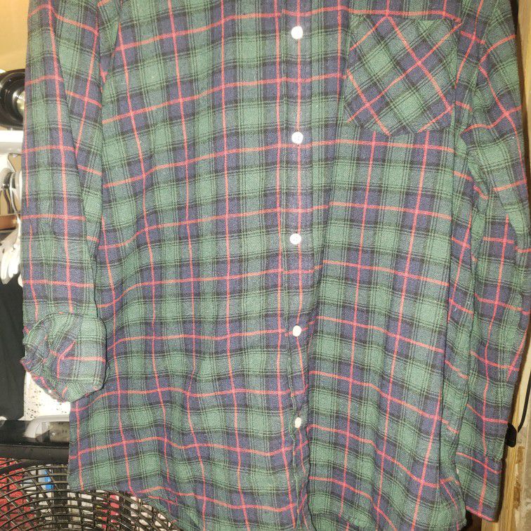Activa Green/navyBluew/White/Red Plaid Flannel Shirt Size XXLarge