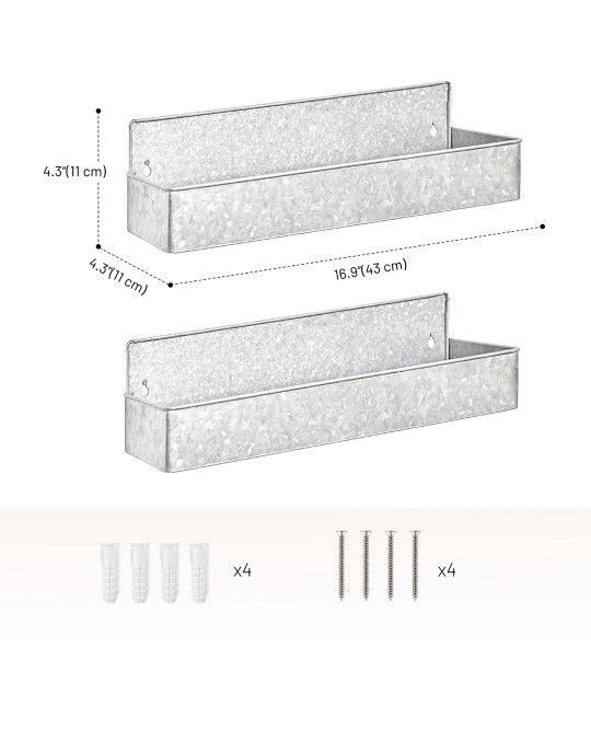 Galvanized Metal Wall Decor, Tin Storage Caddy Organizer, Set of 2 Wall Shelves, Galvanized Trough Planter
