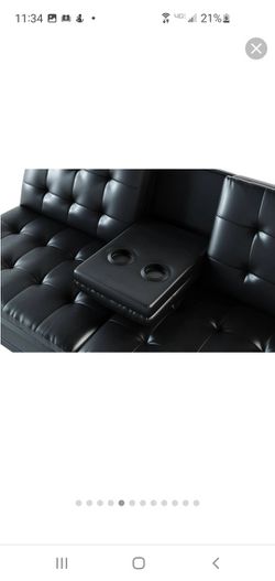 Black Faux Leather Futon with Cupholders Thumbnail