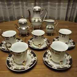 Vintage 15-Piece Ornate Coffee Set - Gold Decorated, Claw-Foot Design Thumbnail