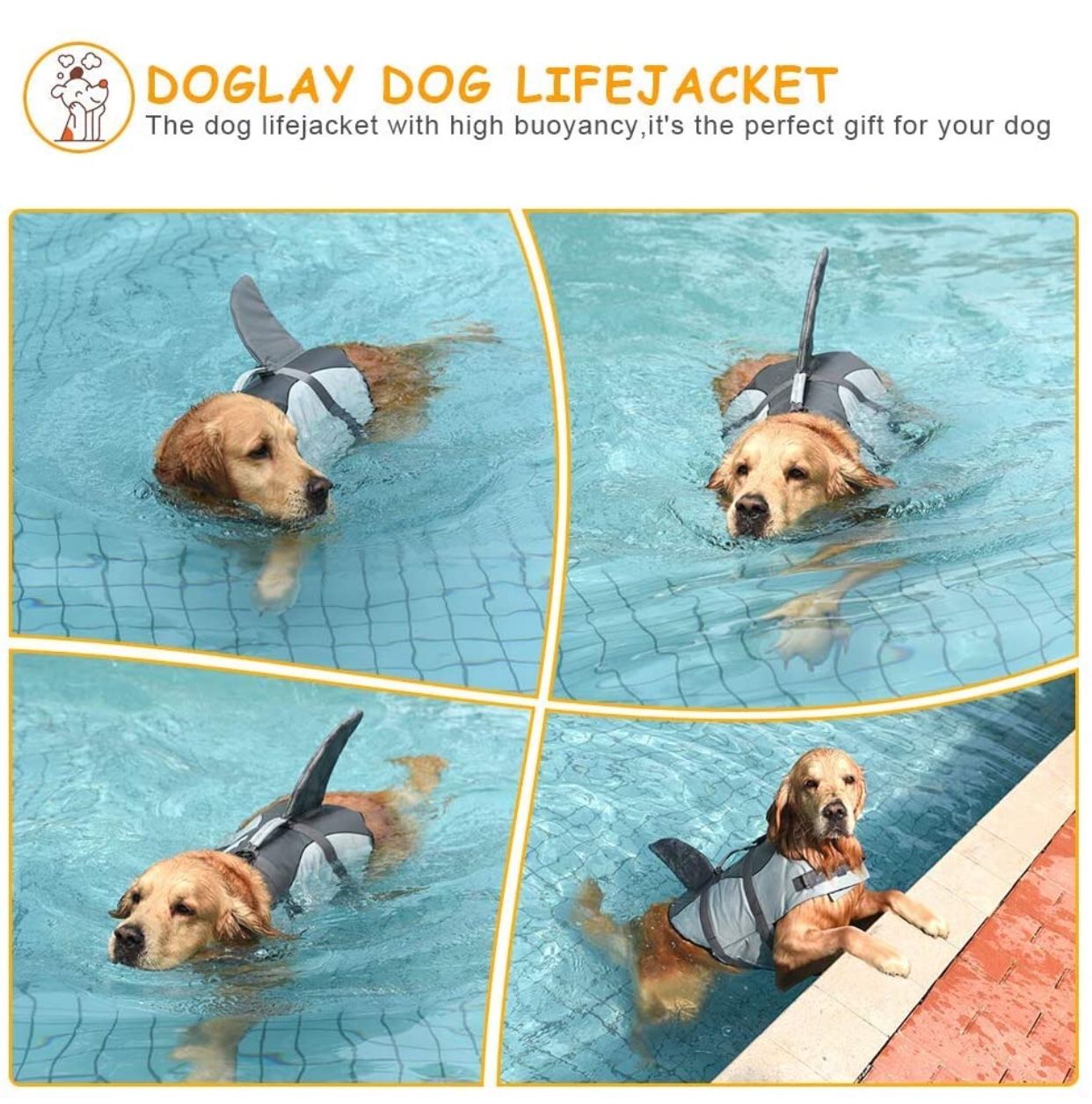 Dog Shark Life, Jacket Dog Life Vest for Swimming, Pet Life Preserver with Rescue Handle, Size L