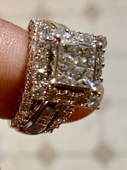3.49 CT PRINCESS QUAD CUT DIAMOND ENGAGEMENT RING BRIDAL SET  |    14 K White Gold  | SZE 7 | GIA Certified  Thumbnail