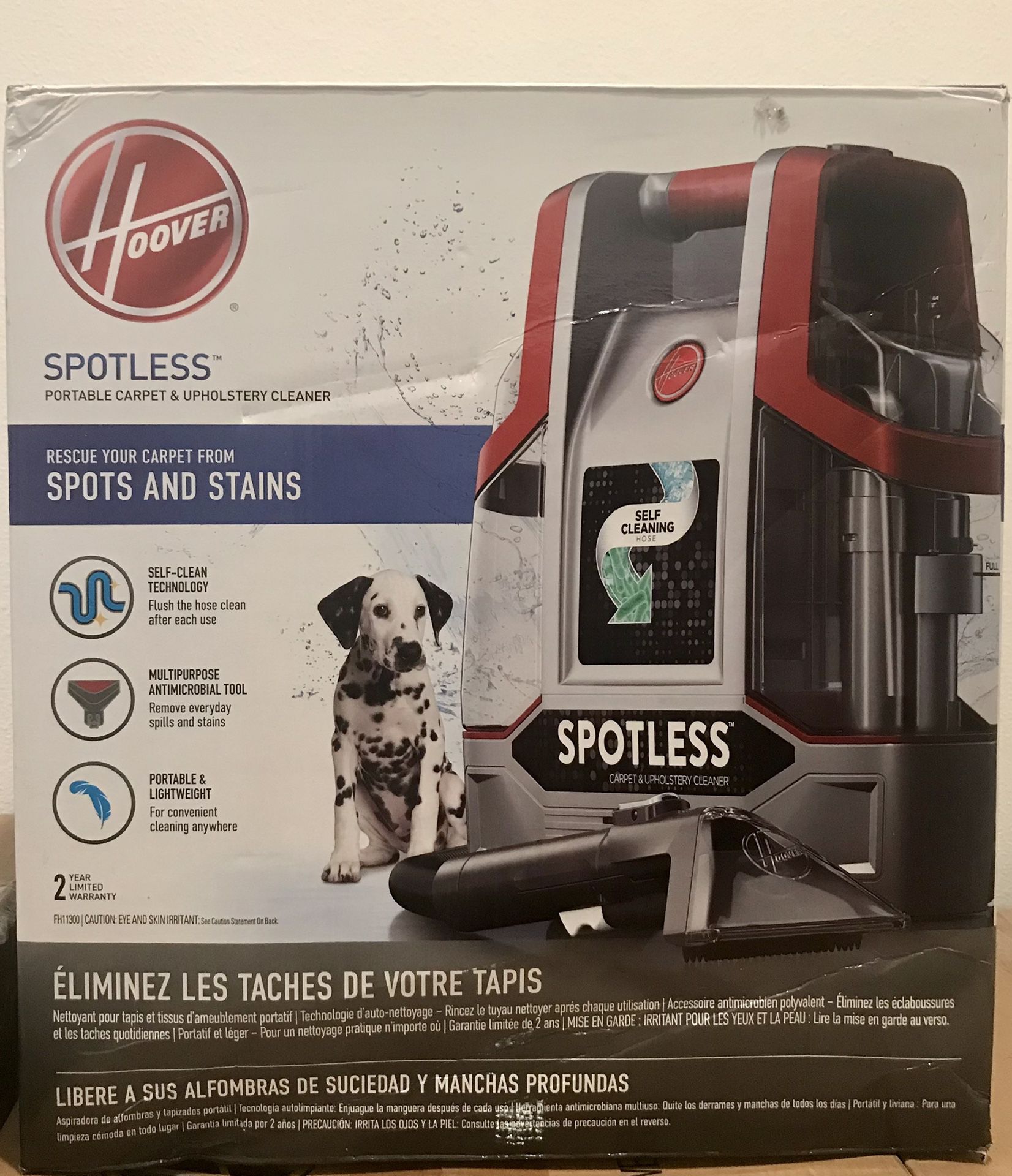 NEW! Hoover Spotless Portable Carpet & Upholstery Spot Cleaner, FH11300, Red