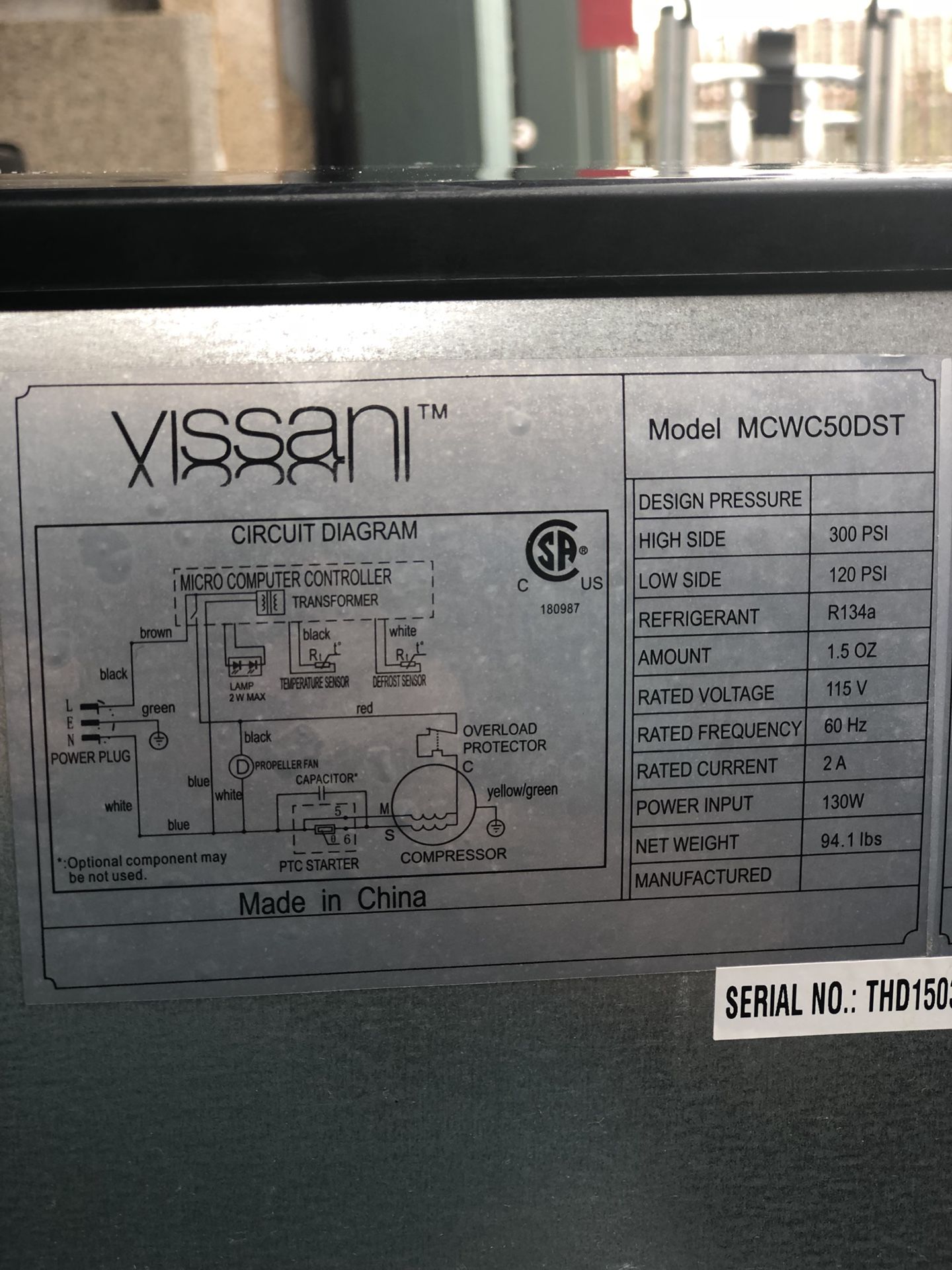 VIssani MCWC50DST wine & beverage cooler W23”backward 22”1/4 tall 33”1/