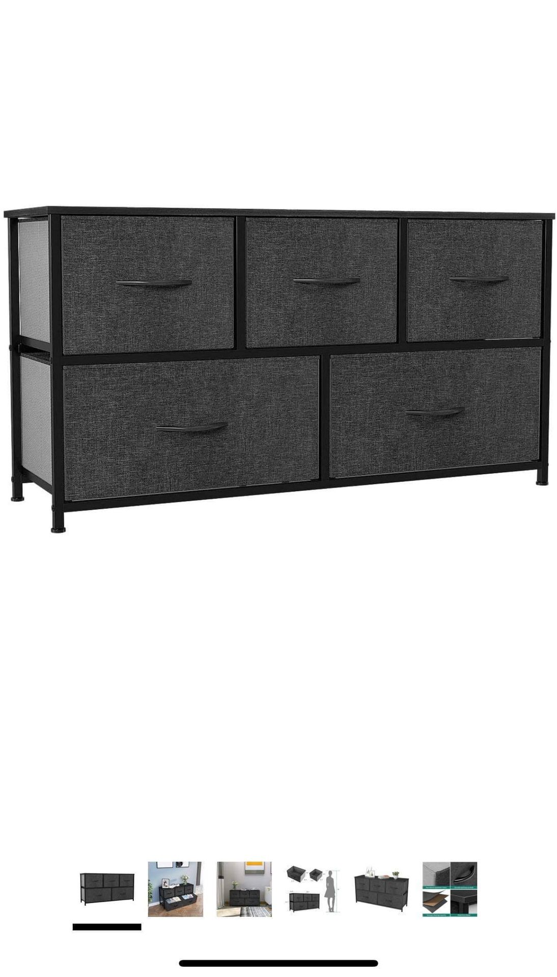 Wide Storage Tower with 5 Drawers - Fabric Dresser, Organizer Unit for Bedroom, Living Room, Closets & Nursery - Sturdy Steel Frame, Easy Pull Fabric 