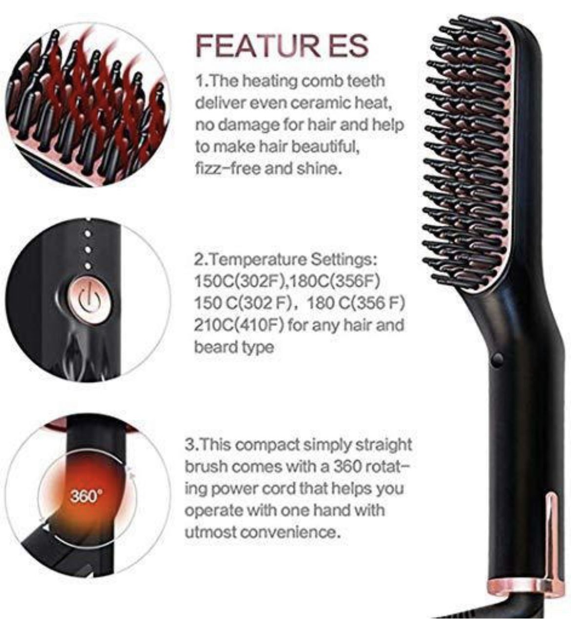 3 in 1 Multifunctional Beard and Hair Straightener Brush